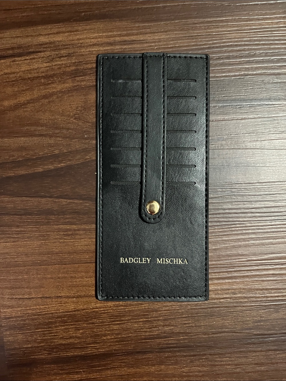 NWOT Badgley Mischka Black Leather Slim Card Holder